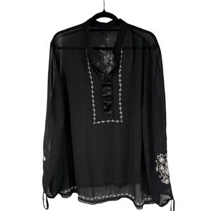 Lane Bryant Black Embroidered Sheer Blouse Top Womens Plus Size 22/24
